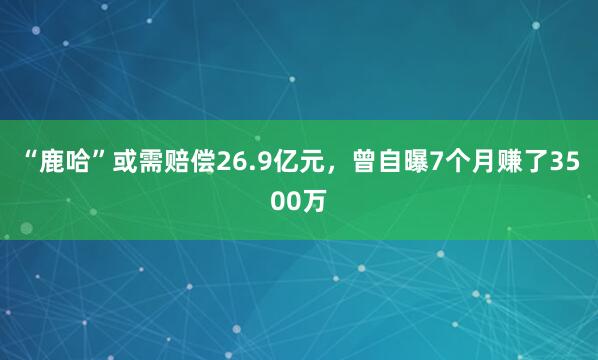 “鹿哈”或需赔偿26.9亿元，曾自曝7个月赚了3500万