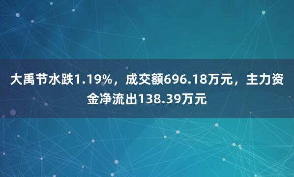 大禹节水跌1.19%,成交额696.18万元,主力资金净流出138.39万元