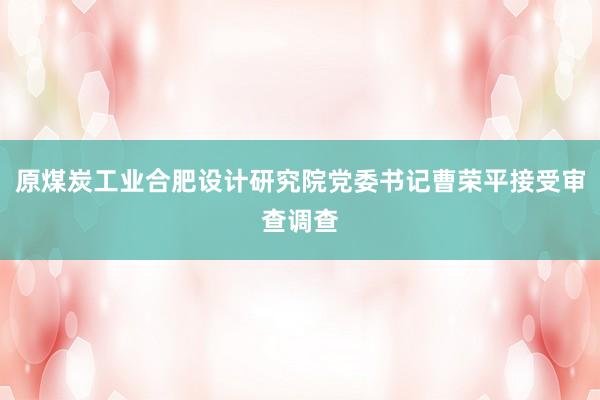 原煤炭工业合肥设计研究院党委书记曹荣平接受审查调查