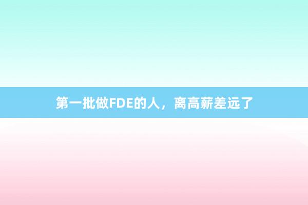 第一批做FDE的人,离高薪差远了