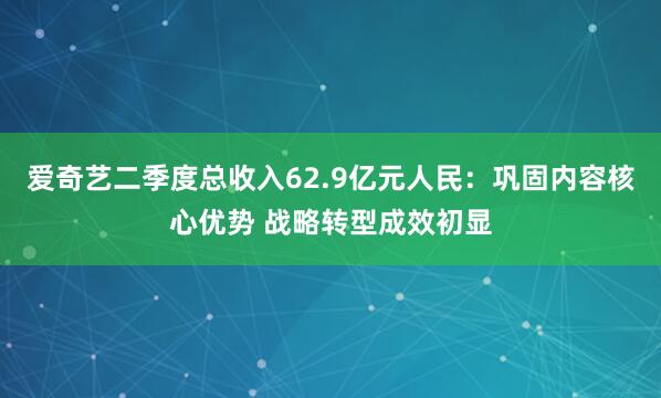 爱奇艺二季度总收入62.9亿元人民：巩固内容核心优势 战略转型成效初显