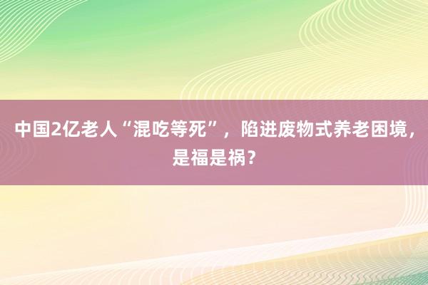 中国2亿老人“混吃等死”，陷进废物式养老困境，是福是祸？