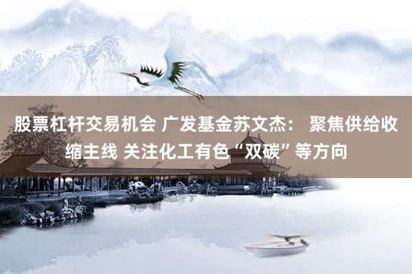 股票杠杆交易机会 广发基金苏文杰： 聚焦供给收缩主线 关注化工有色“双碳”等方向