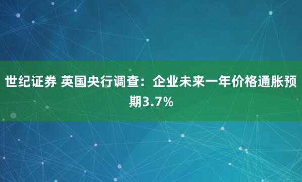 世纪证券 英国央行调查:企业未来一年价格通胀预期3.7%