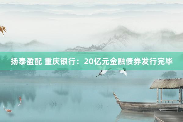 扬泰盈配 重庆银行：20亿元金融债券发行完毕