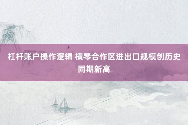 杠杆账户操作逻辑 横琴合作区进出口规模创历史同期新高