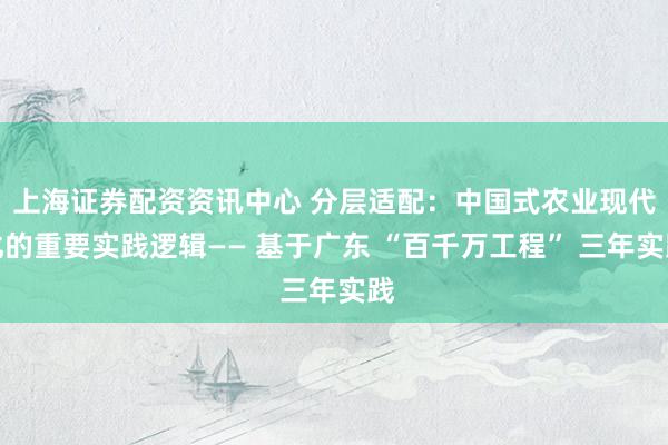 上海证券配资资讯中心 分层适配：中国式农业现代化的重要实践逻辑—— 基于广东 “百千万工程” 三年实践